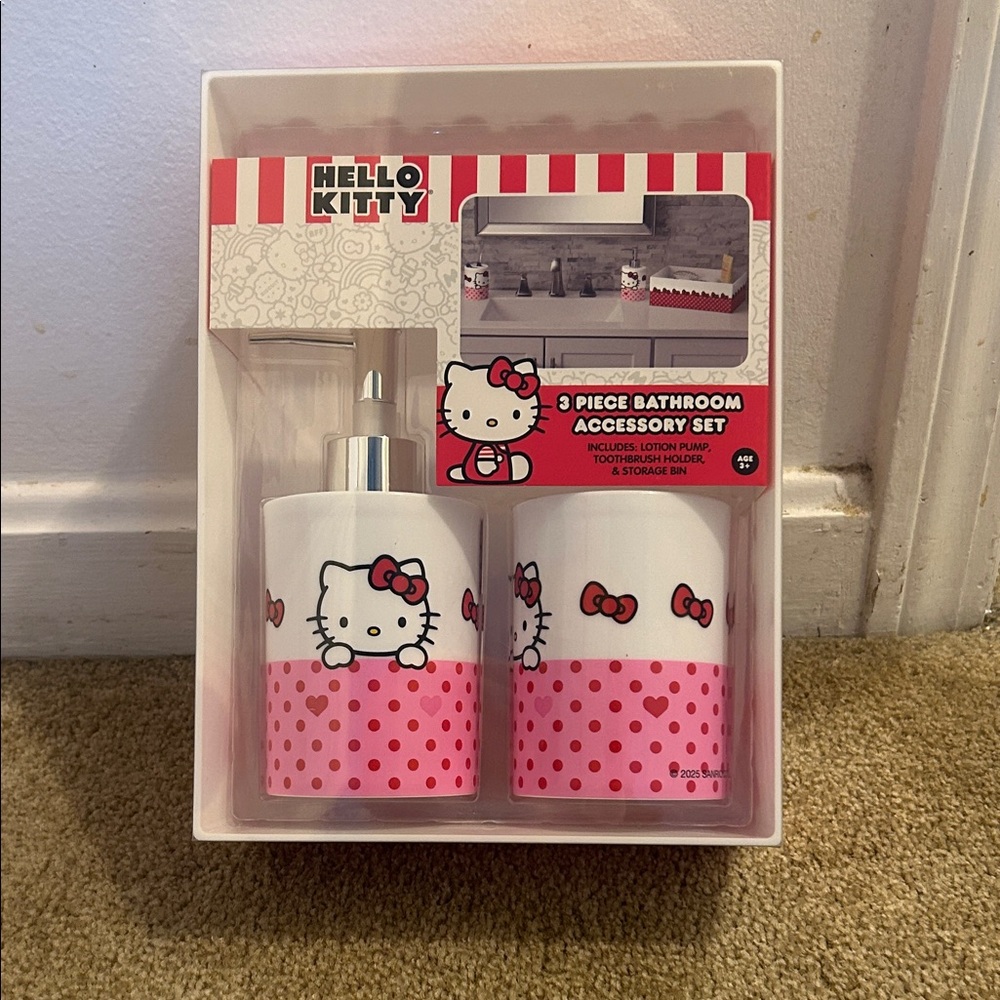Hello Kitty White and Pink Polka Dot Bathroom Accessory Set
